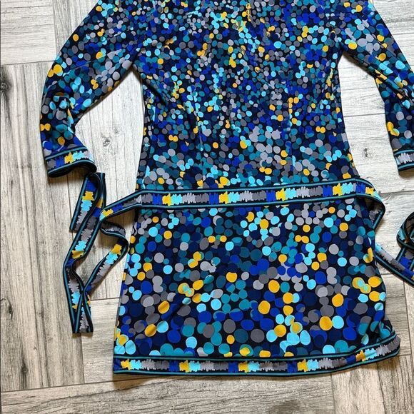 BCBGMaxAzria Blue and Yellow Polka Dot Mini Dress Size Small - Picture 5 of 7